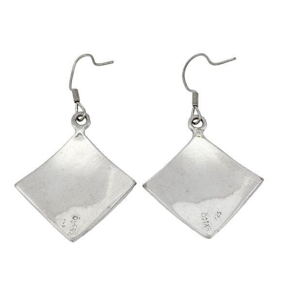 Vintage Mexico Sterling Silver 925 Dyed Blue Magnesite Inlay Dangle Earrings - Picture 3 of 6